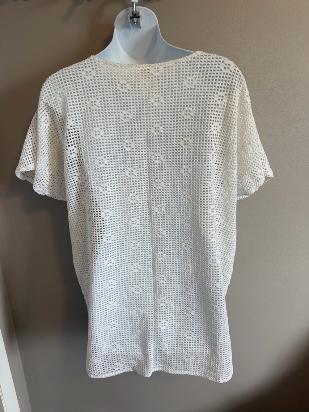 Vintage 90s White Mesh Daisy Button Cover Up Small - Picture 5 of 7